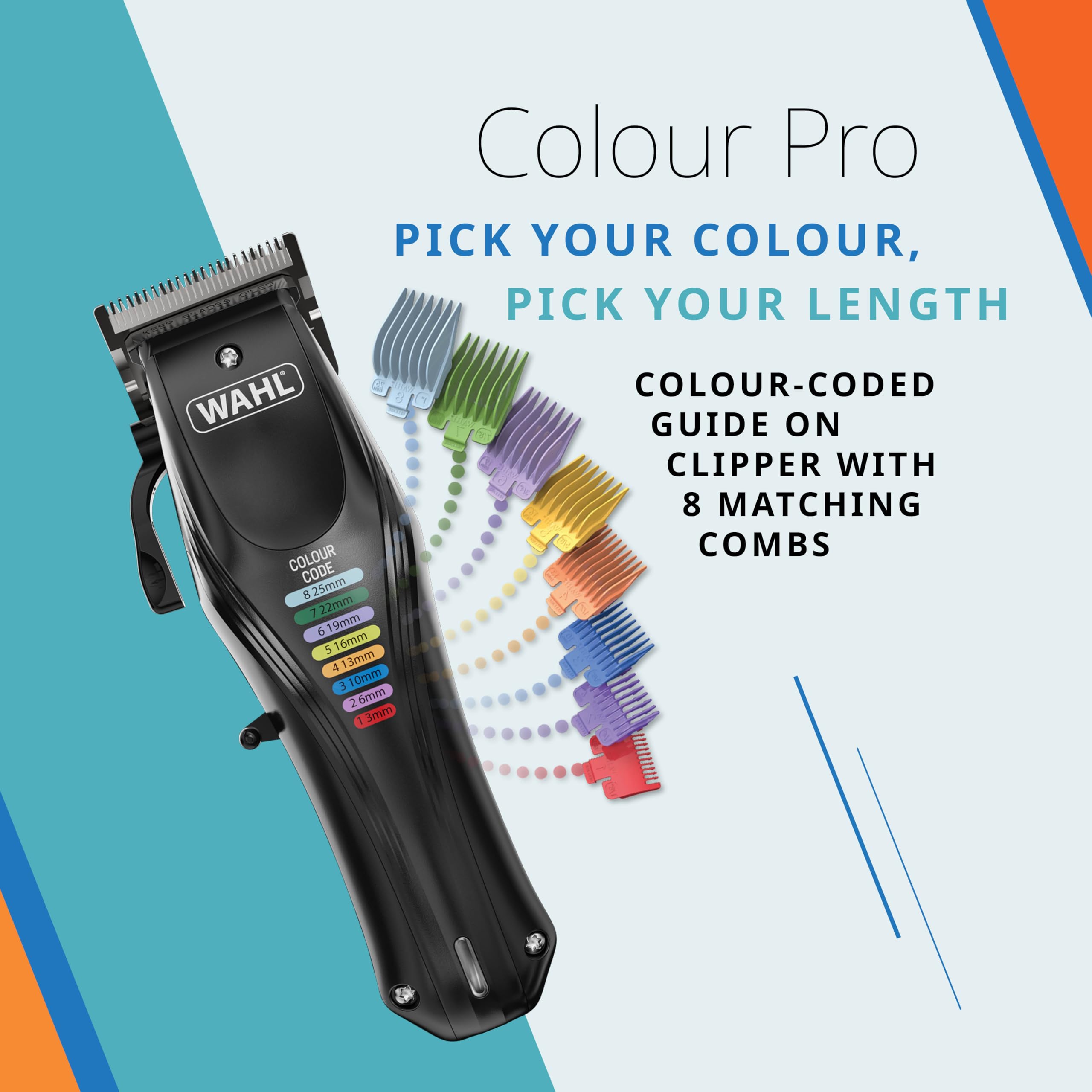 WAHL Colour Pro, cortapelo, Recargable para Mascotas, peines codificados, peluquería Canina Completa, bajo Nivel de Ruido, Cable/inalámbrico para Perros, Negro