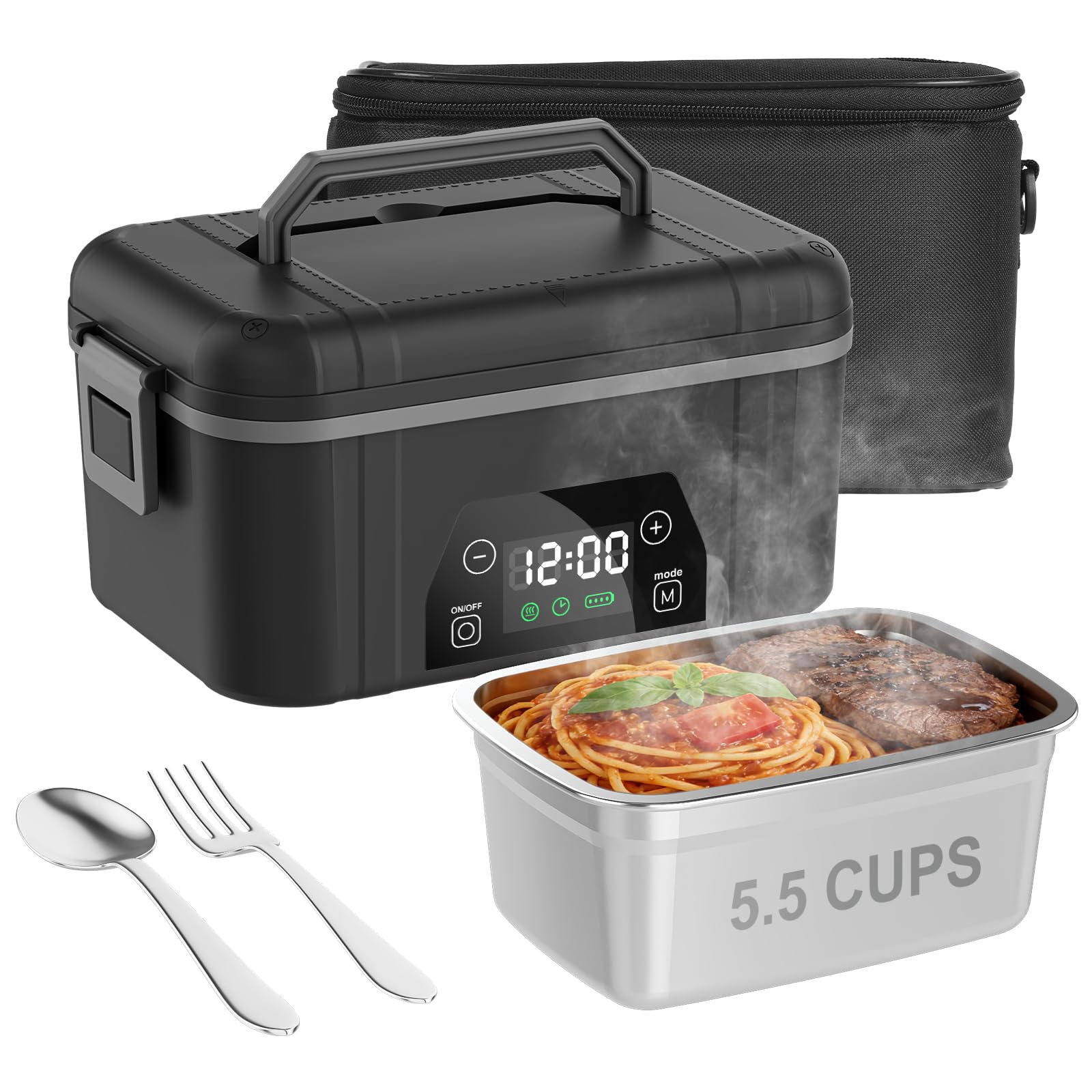 Cordless Electric Lunch Box for Adults 5 5 Cups Rechargeable Self Heating Lunch Box-Automatic Heating Food Warmer with