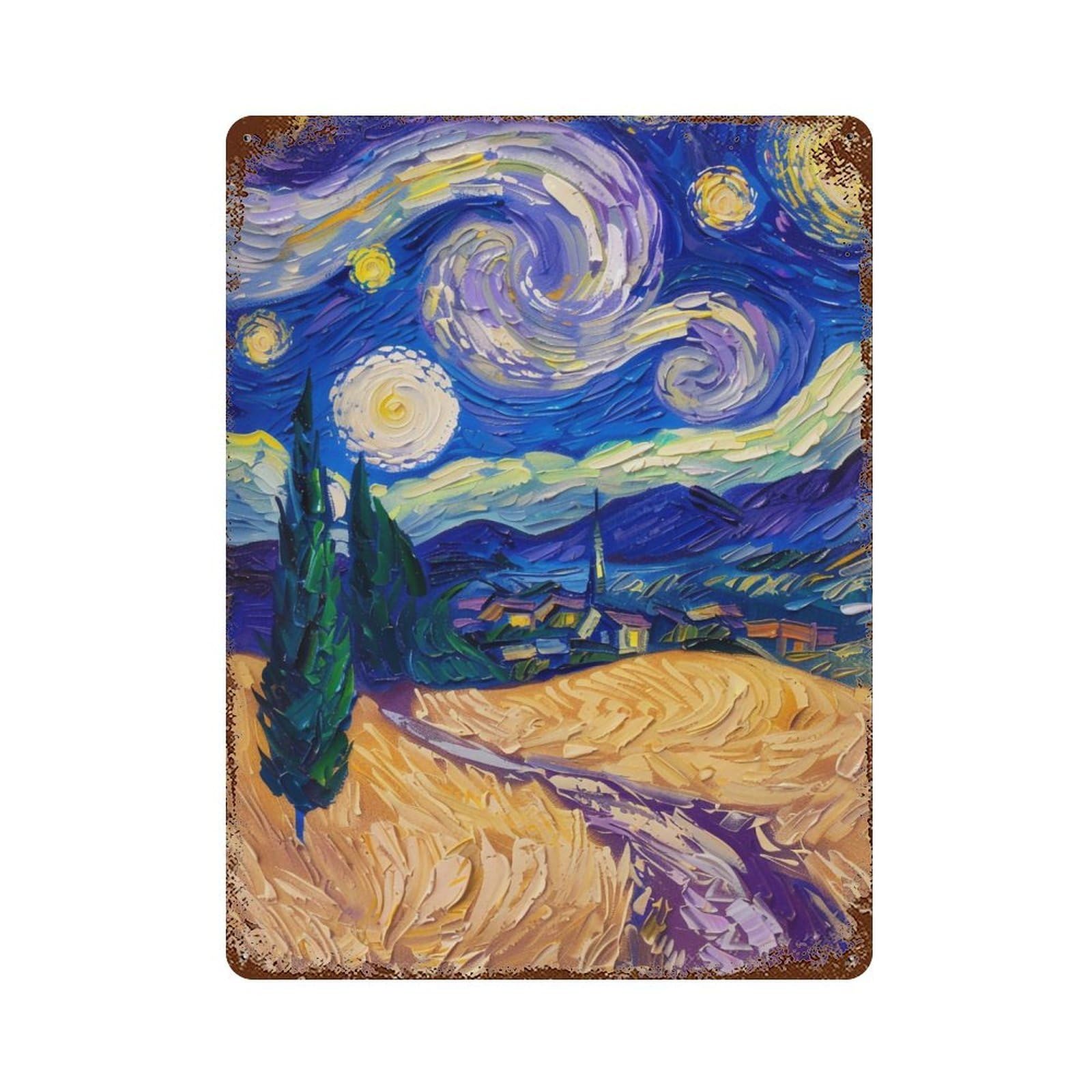 WUJHGRSG Van Gogh Textured Rolling Golden Lavender Rural Vista 02 Wall Art Retro Iron Vintage Metal Tin Sign Poster Modern Decor for Home Cofffee Club Bar Shop Style 40x30cm