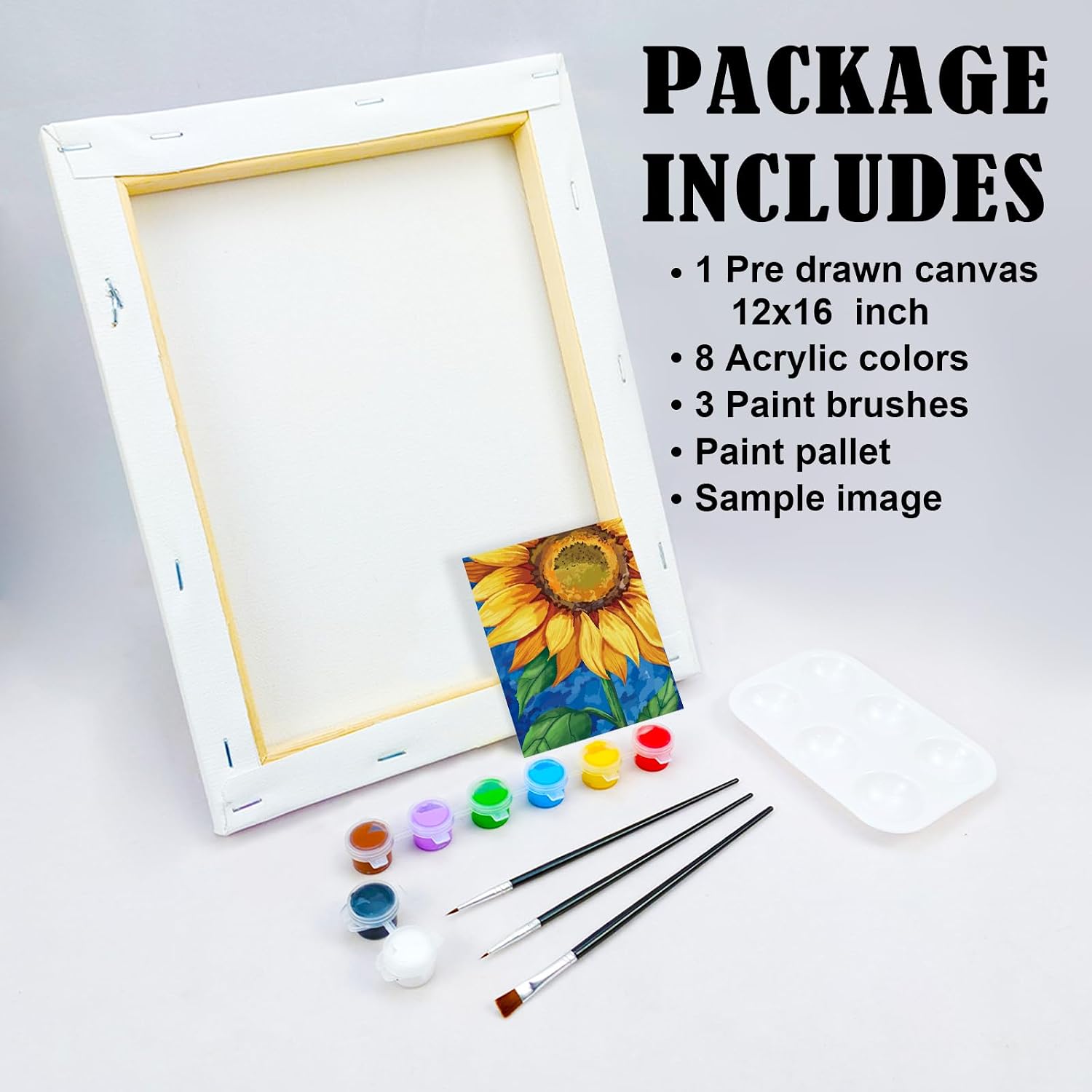 VOCHIC Pre Drawn Canvas Painting Kit for Painting for Adults Kids Party Kits Paint and Sip Party Supplies 12x16 Canvas Sunflower Art Set