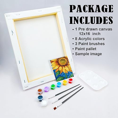 Miniatura 5 de VOCHIC Kit de pintura en lienzo predibujado para pintar para adultos y niños, kits de fiesta, suministros de fiesta de 12 x 16 pulgadas, lienzo de