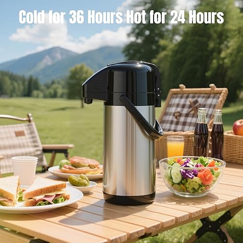 Miniatura 3 de Jarra de café Airpot mejorada con doble bomba, jarra de café de 84 onzas 2.5 L para mantener el calor, dispensador de bebidas para bebidas