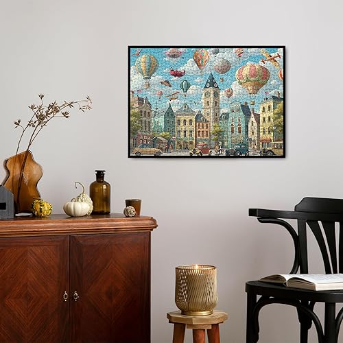 Miniatura 6 de Rompecabezas vintage de vacaciones de ciudad para adultos, 1000 piezas, rompecabezas de escena de tiempo acogedor de Europa, rompecabezas de arte