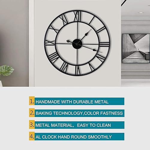Miniatura 9 de Relojes de pared grandes sin tictac, silenciosos, de 30 pulgadas, funciona con pilas, de gran tamaño, de metal, números romanos redondos, relojes de