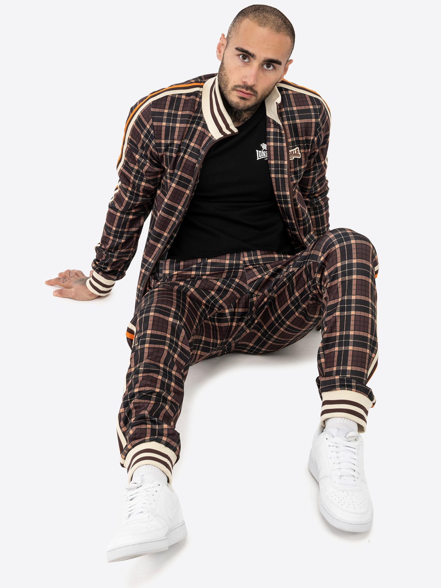 Lonsdale M?ski dres treningowy w?ski krój HEDLEY, br?zowy/ecru/pomara?czowy, XXL, 117638, br?zowy/ecru/pomara?czowy, XXL