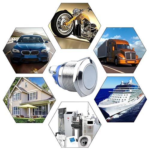 Miniatura 7 de 2 unids 0.748 in Metal momentáneo interruptor de botón para 34 "agujero de montaje Tornillo Terminales 1NO 5A 12V 24V 110V 250V plata Shell