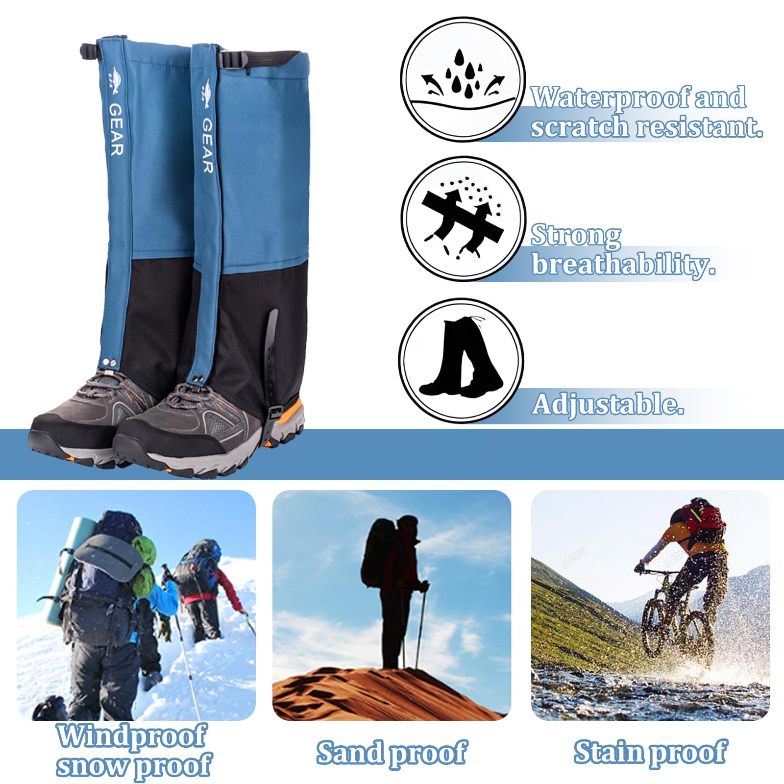 Ghette Impermeabili Trekking per Esterni, Ghette Caccia Ghette di Neve Traspiranti Antivento, Ghette Coprigambe Escursionismo Ghette Antivipera,Copriscarpe Arrampicata,Sci,Escursionismo