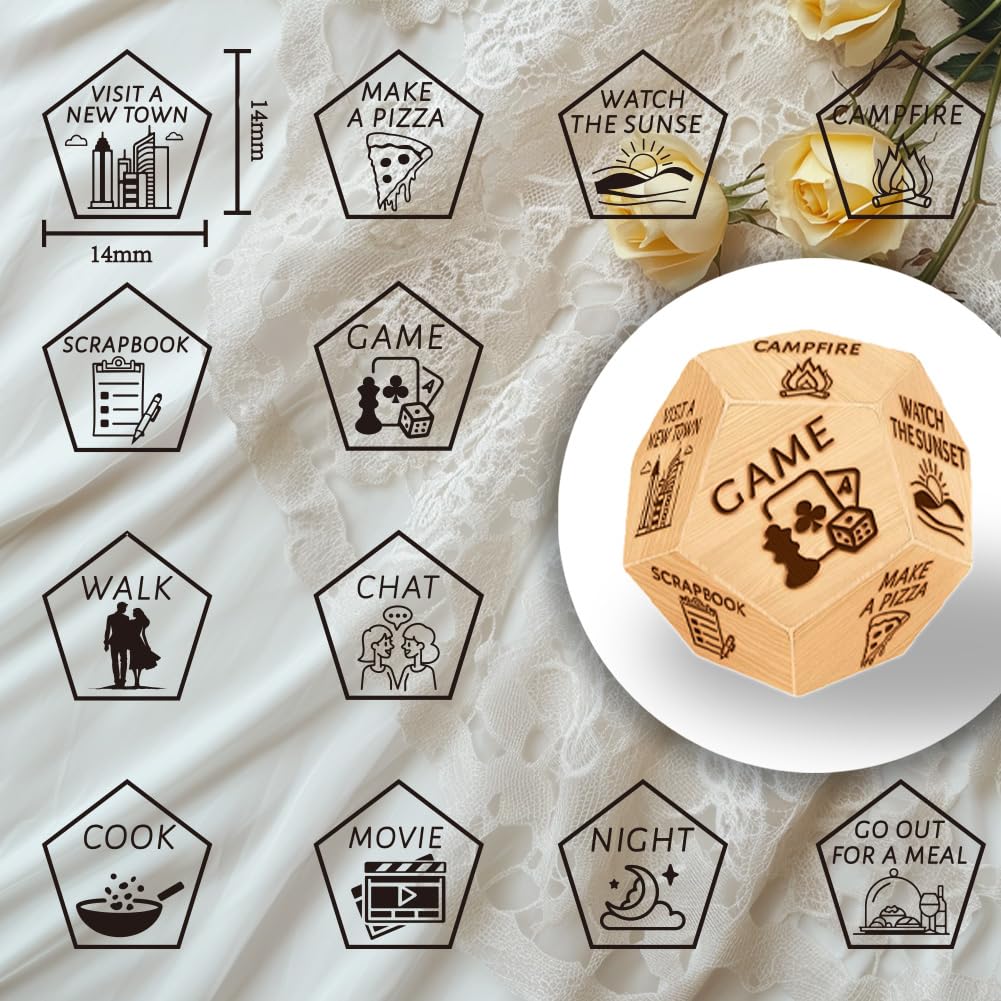 UNICRAFTALE Holiday Activity Dices 1Set Wood Decision Dices Wedding Gift Funny Date Night Ideas Dice with Velvet Packing Pouches for Husband Valentines Day Gifts - Image 3