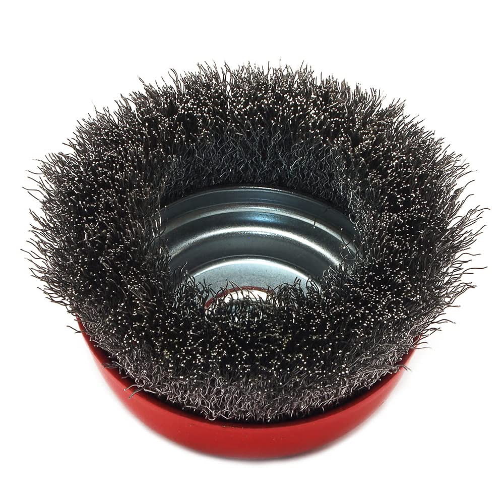 Forney 72754 druciana szczotka do kubka, gruba zaciśnięta z gwintowaną altanką 11, 12 cm na 0,014 cala