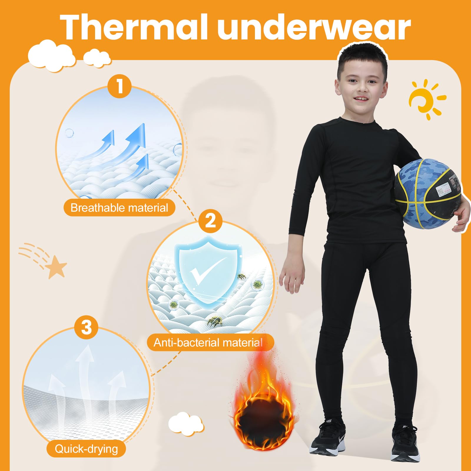 Leeboom Bambini Intimo Termico Set di Biancheria Termica Bambin Manica Lunga Funzionale E da Sci da Bambina E Bambino Traspirante Intimo Termico Set Base Layer E Isolante per Sci Tuta Termica