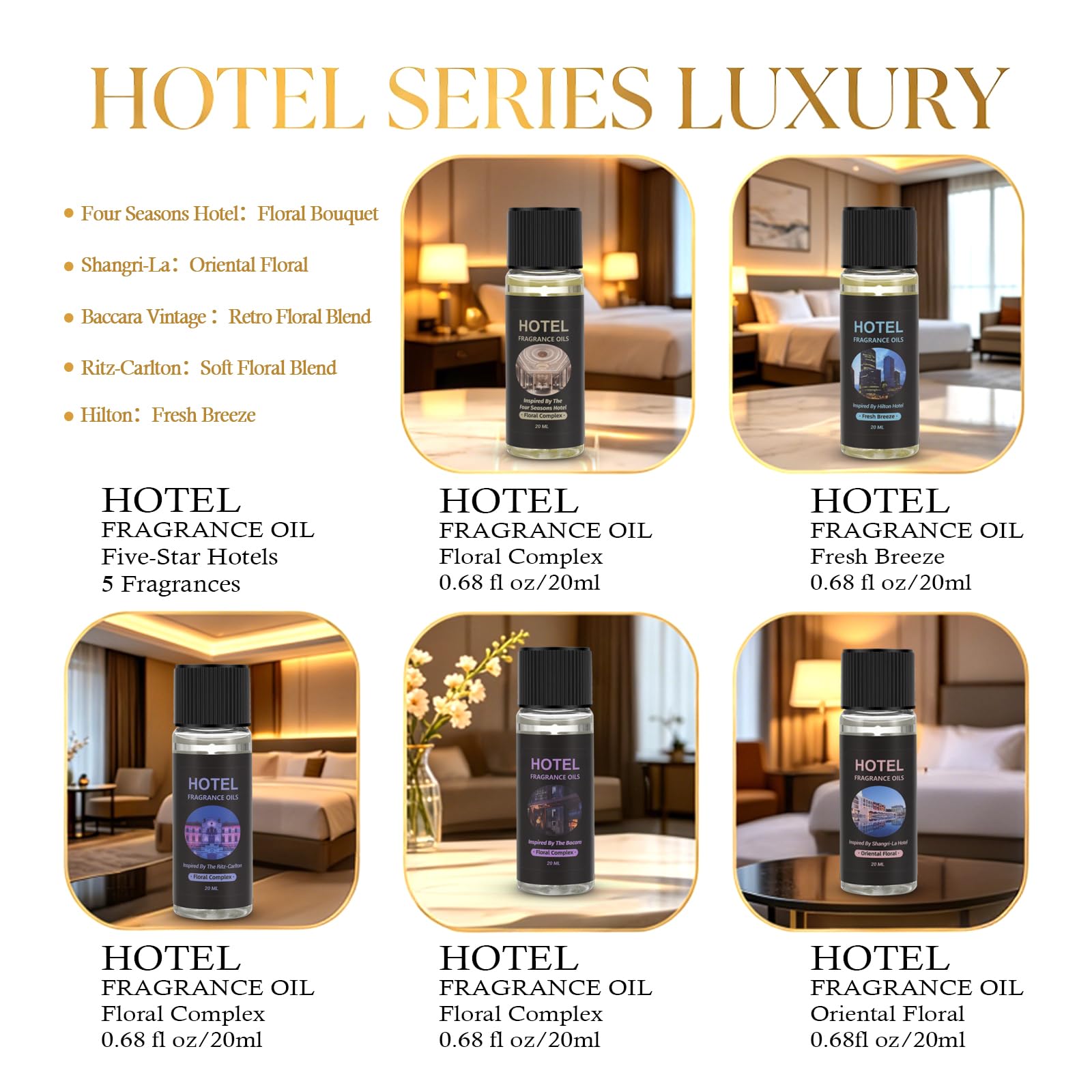 olio senz'acqua del diffusore del profumo 160ml messo per l'hotel, casa, grande stanza | Include 5 oli essenziali per hotel da 20 ml, luce notturna a LED a 7 colori, telecomando, copertura 1400 piedi quadrati.