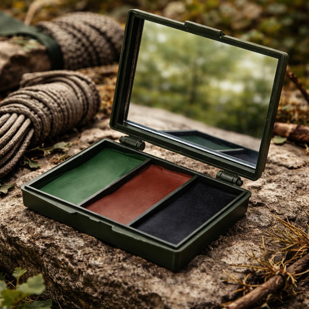 Garden Mile® 5 Colour Camouflage Face Paint Compact Cartridge Pallet With Mirror | Army Cadet Military Camo Field Cream Gi War Paint | Camouflage Makeup For Face Arms Body | Brown Green and Black