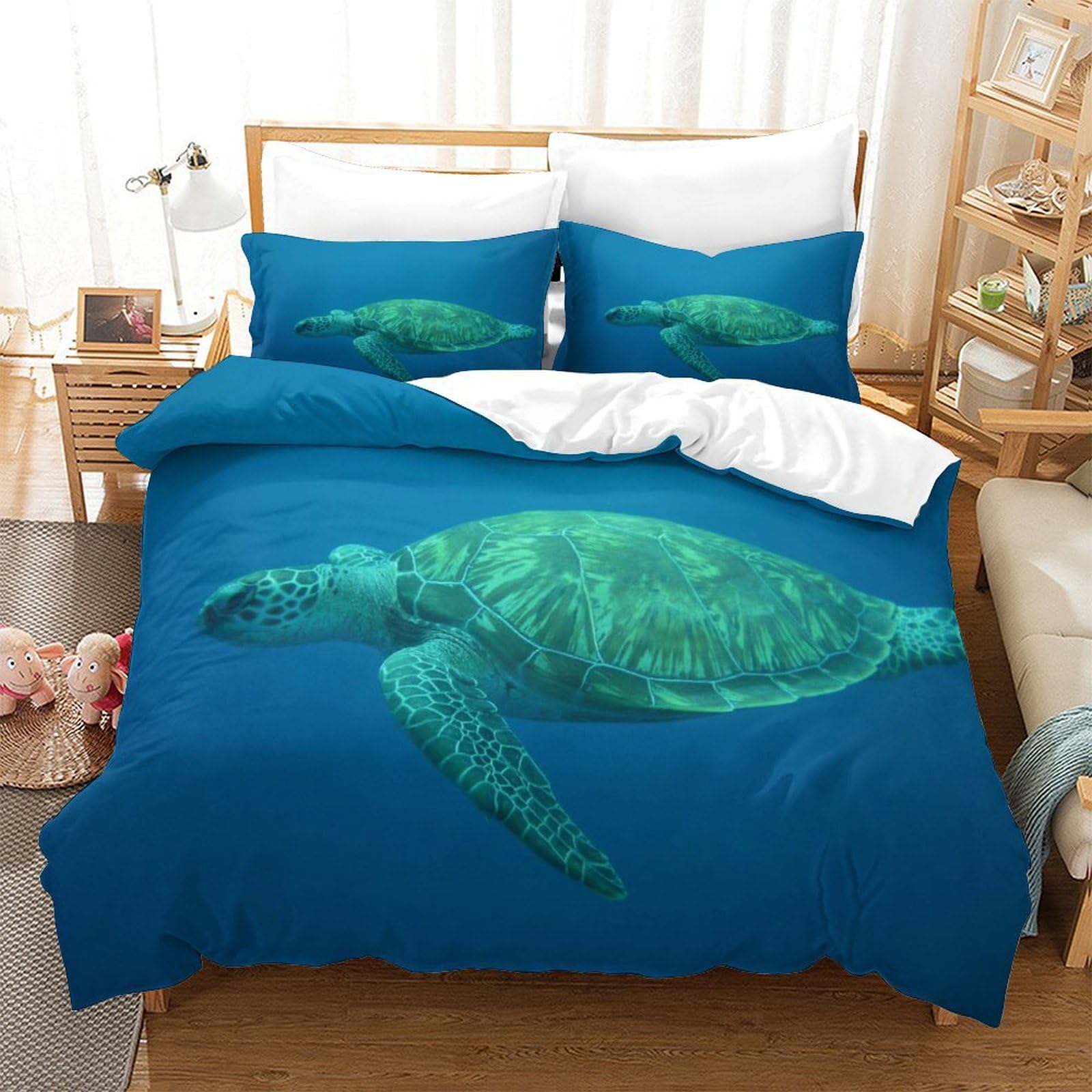 P1s9u7w5y Sea Turtle Oceanic 3D Printed Turtle Duvet Cover Set 3Pcs Microfiber Sea Tortoise Bedding Set Double（200X200cm）