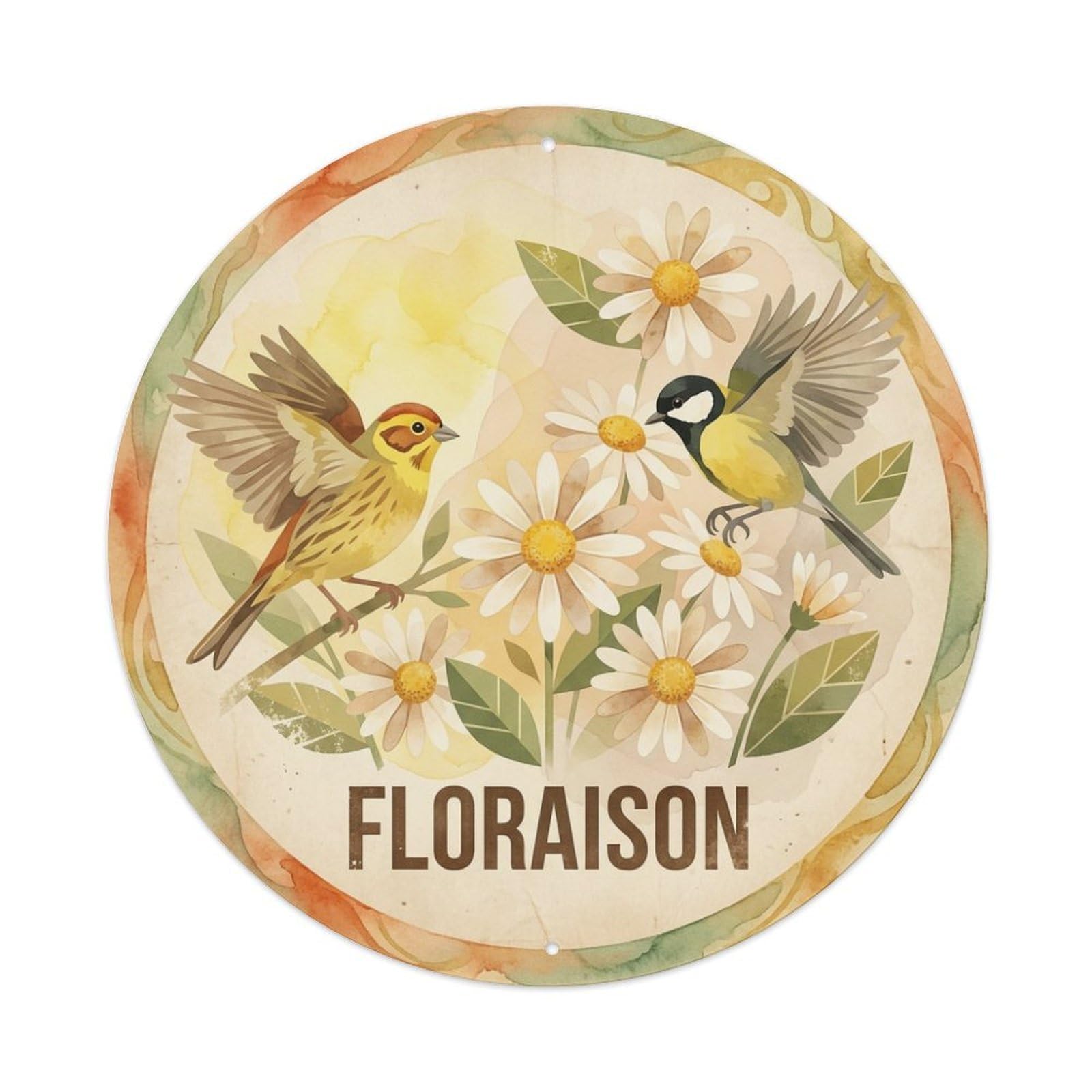 Daisy Sprig Floraison Watercolor Bird Slogan Metal Tin Sign