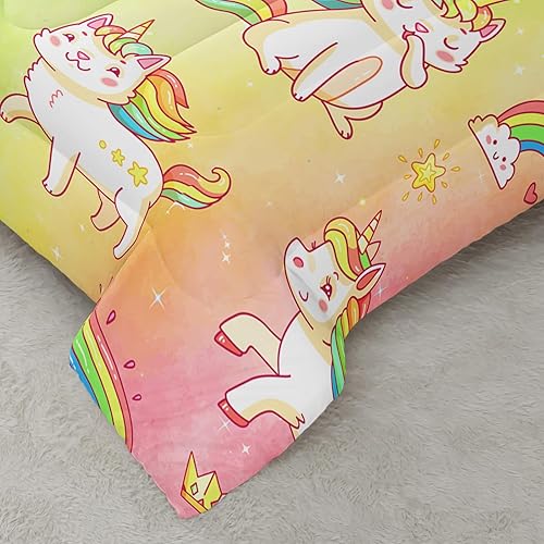 Miniatura 5 de AILONEN Juego de edredón de unicornio para niños, tamaño Queen, diseño de unicornio y gato, juego de ropa de cama de unicornio arcoíris para niñas,