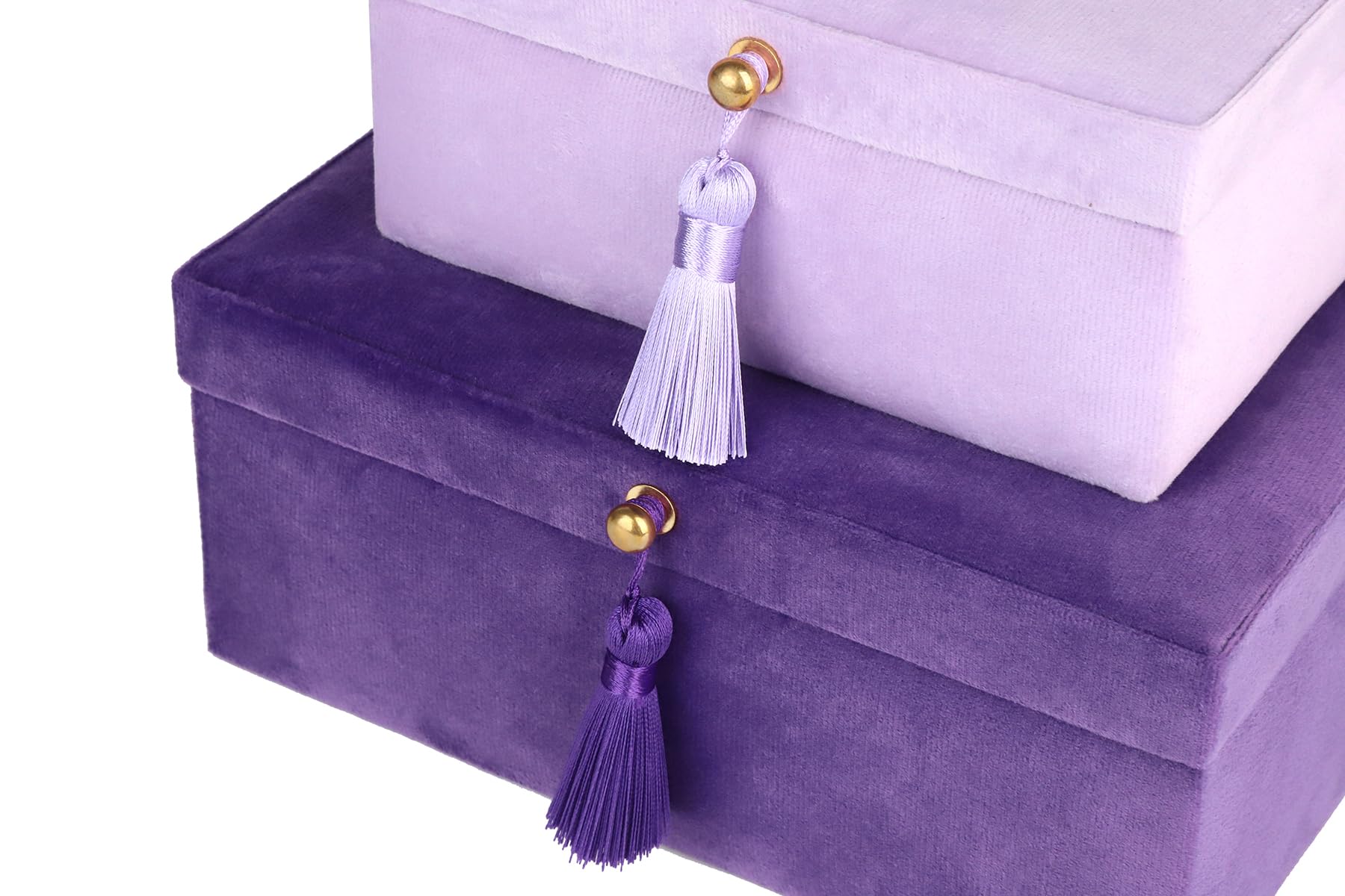 HofferRuffer Samt-Schmuckkästchen, dekorative Boxen, Aufbewahrungsboxen, Zubehör-Organizer-Boxen mit elegantem Griff-Dekor, klassisches Samt-Set, 2 Stück (lila)