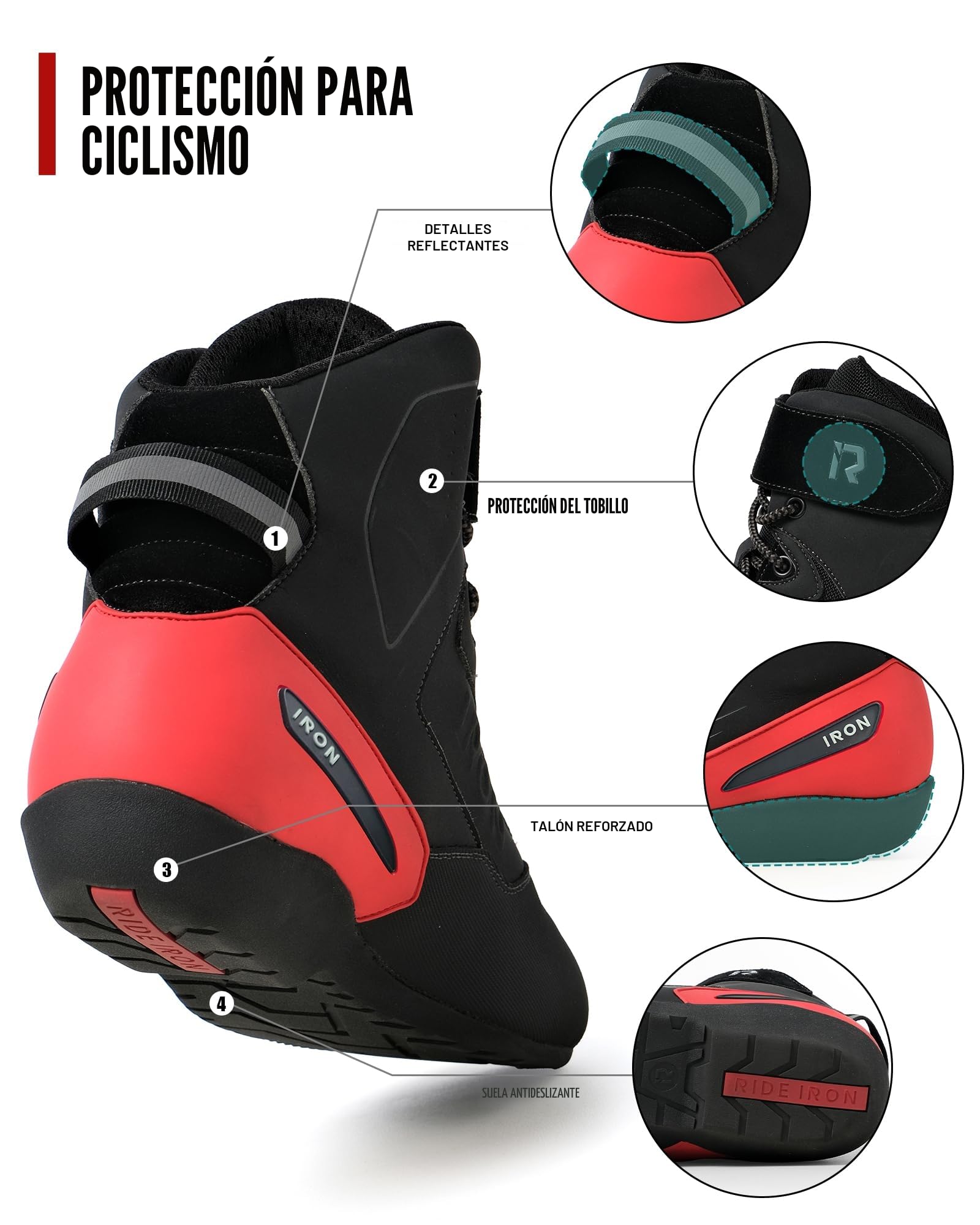 RIDEIRON Zapatos de equitación para motocicleta para hombre, botas protectoras de motocross, para deportes de potencia, informales, antideslizantes, con cremallera lateral