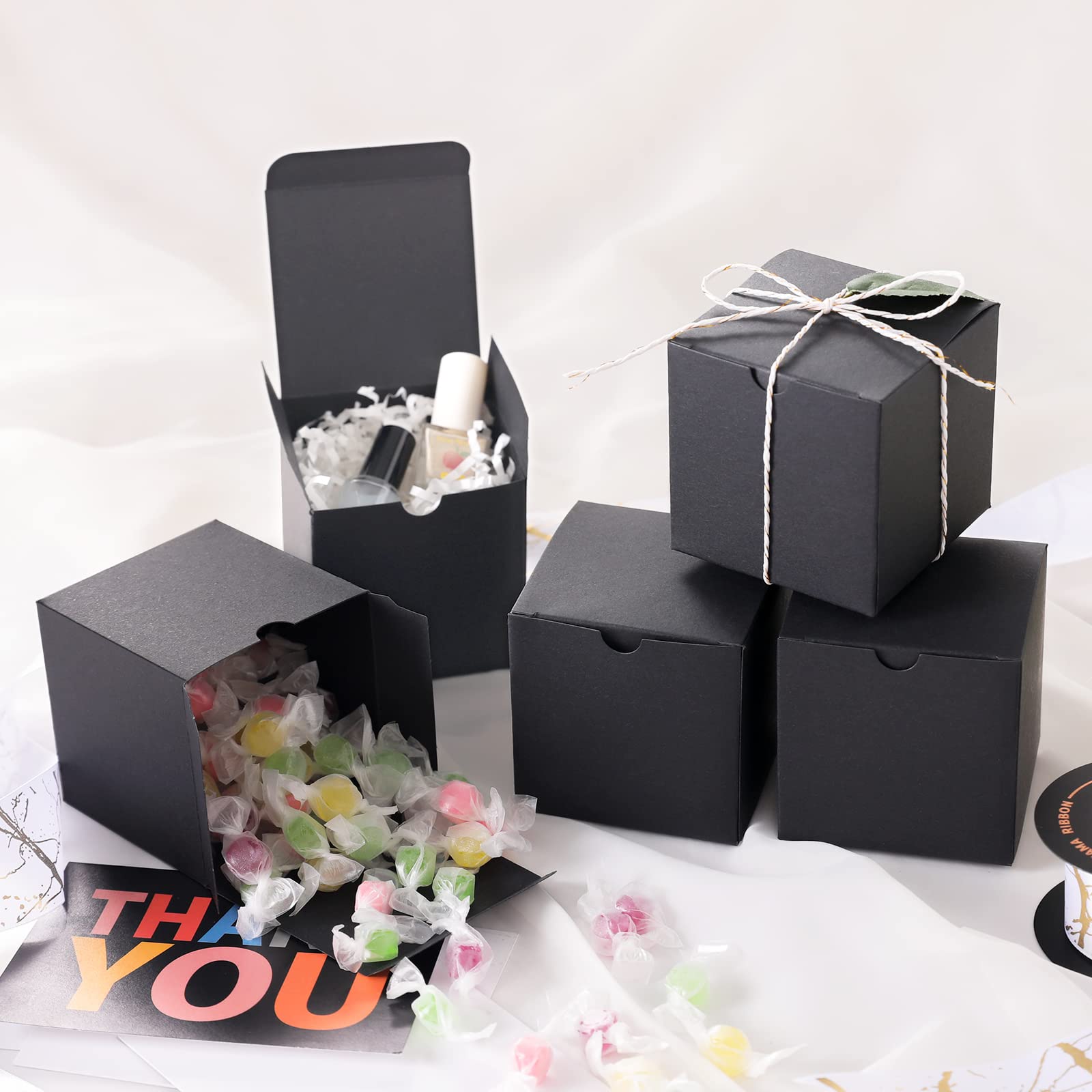 JINMING 50 scatole regalo da 7,6 x 7,6 x 7,6 cm, con coperchio, nero opaco, scatole regalo sfuse per matrimoni, feste, compleanni, proposte di damigella d'onore, scatole per testimone dello sposo