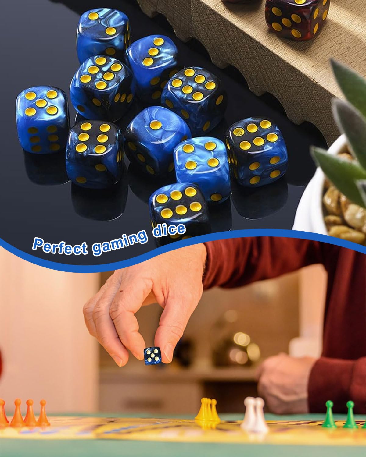 10 PCS Dadi,16mm D6 Dado Acrilici,Dadi Blu-Nero con Borsa di Stoffa,per Giochi da Tavolo,Ruolo,Tavolo,Lezioni di Matematica