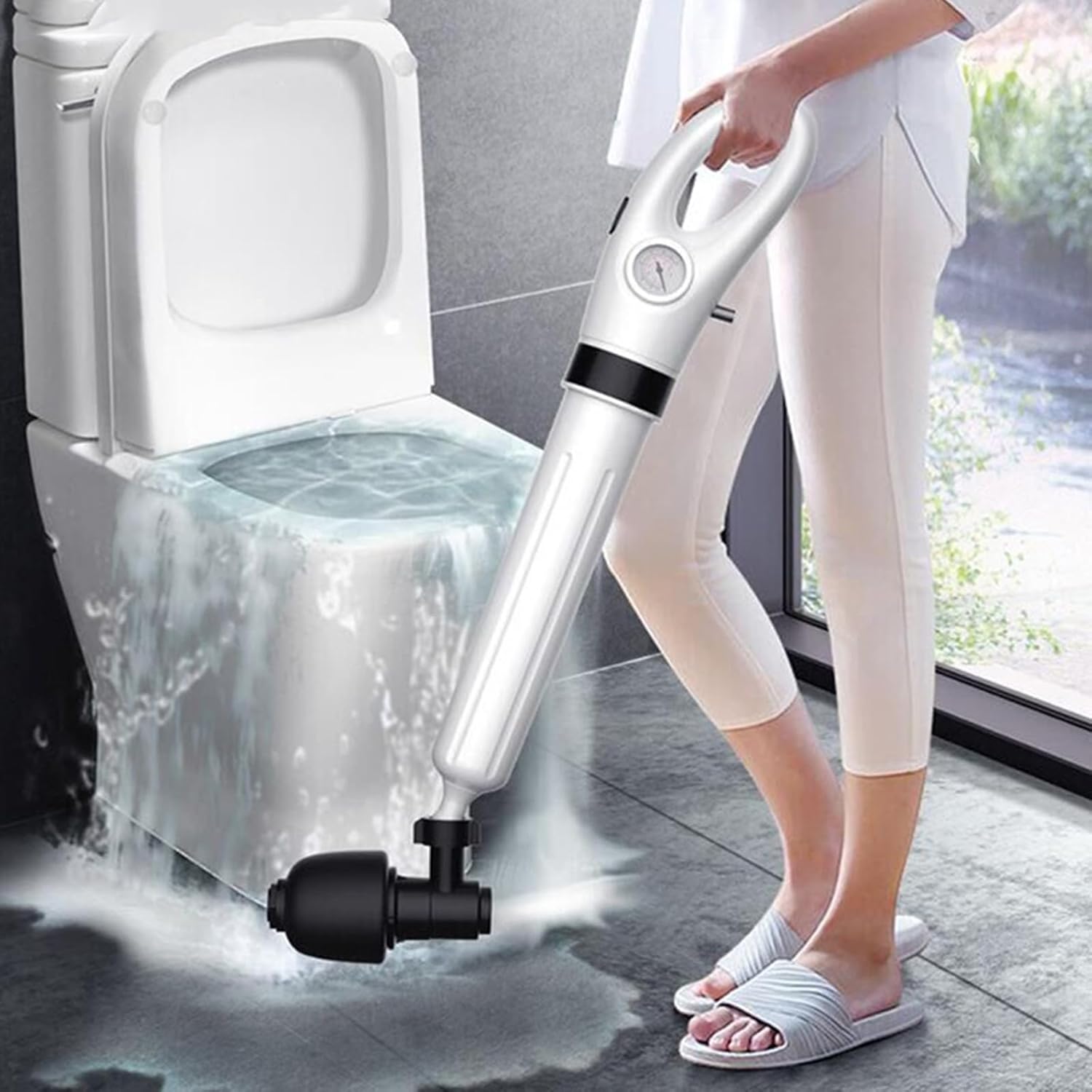 Toilet Plunger,Drain Clog Remover, High-Pressure Air Drain Blaster with Real-Time Barometer Powerful Drain Snake Sink Plunger Plumbing Tools, Plungers for Bathroom, Sink, Floor, Kitchen Clogged