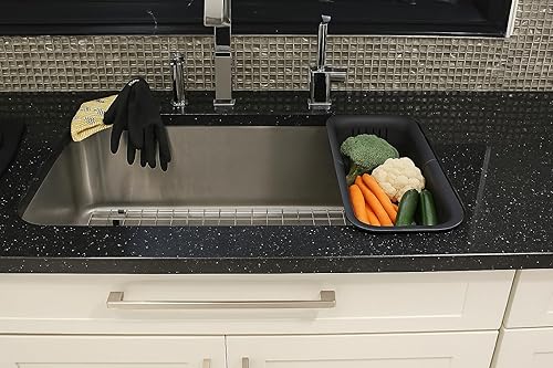 Miniatura 3 de Colador extensible para colocar sobre el fregadero, plegable, de plástico, para frutas, verduras, pasta, espagueti, escurridor, cesta multiusos para