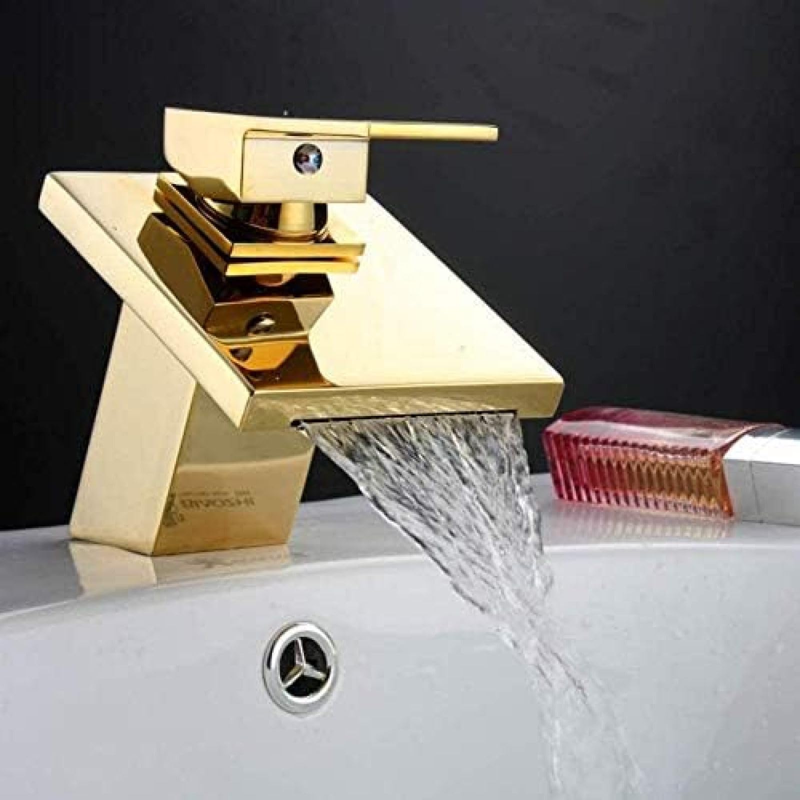 Robinet Golden Brass Square Waterfall Spout Bathroom Bathin Faucet Vanity Sink Mixer Tap