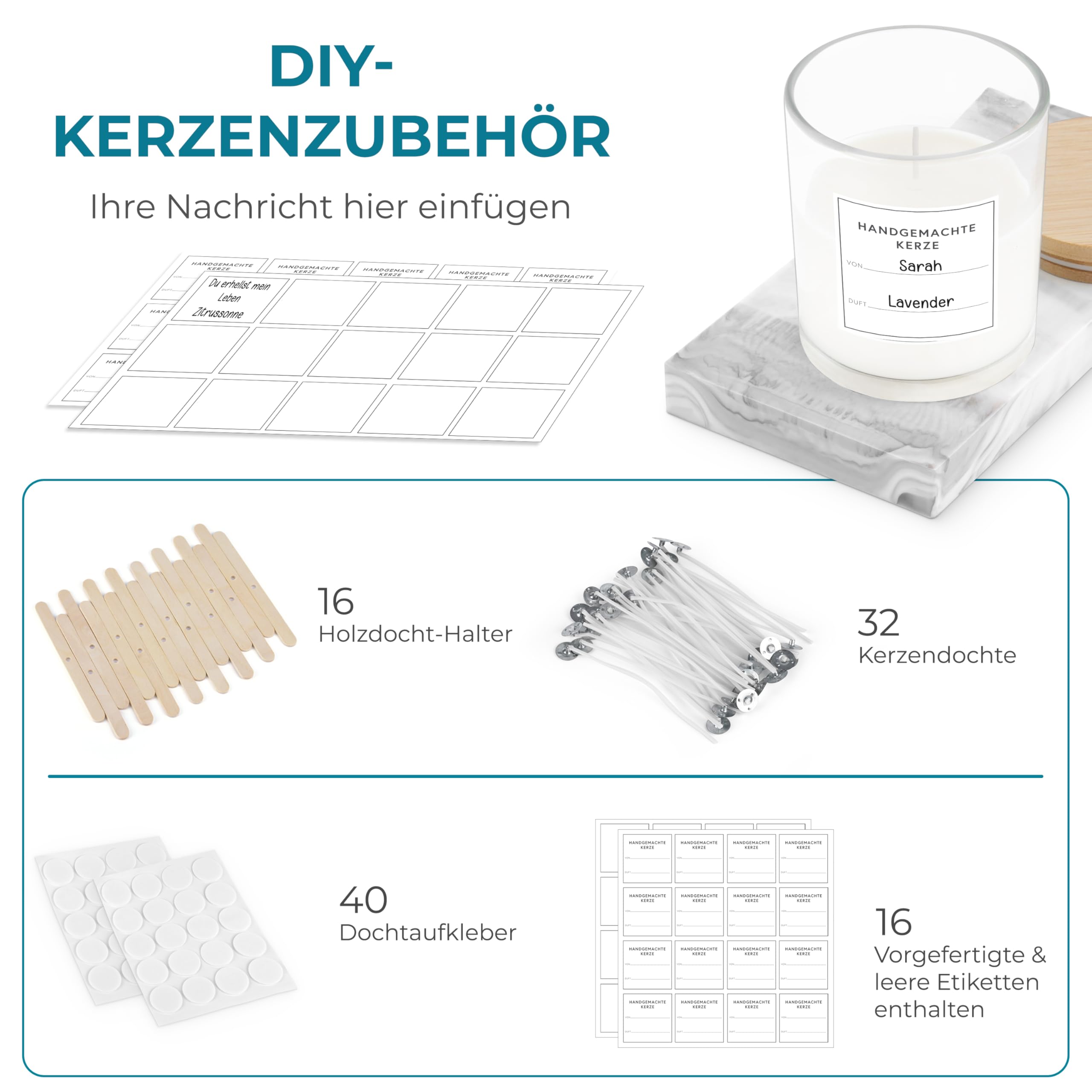 Winter Shore 300 ml Glaszylinder für Kerzen (16er-Pack) - Kerzen Glas Leer zum Gießen, Hochwertige Leere Kerzengläser mit Deckel aus Bambus, Dochten & Etiketten - Candle Jars Leer zum Gießen