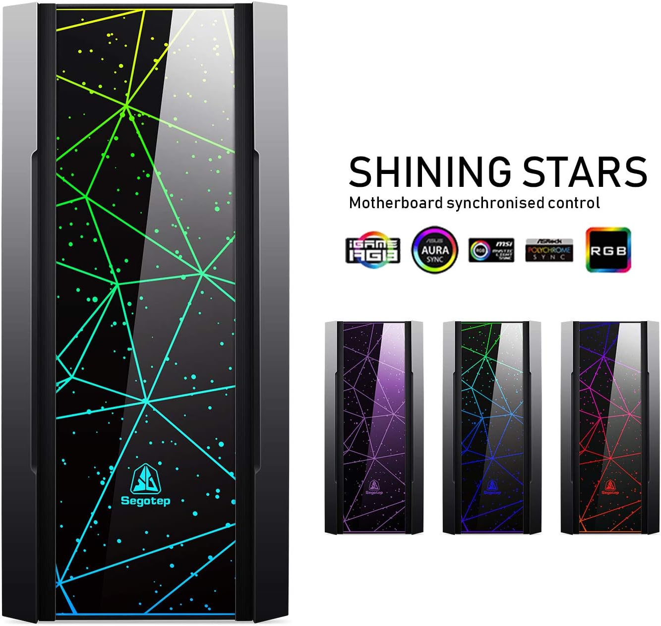 Segotep Phoenix ATX Black Mid Tower PC Gaming Computer Case USB 3.0 Type-C Ports/Graphics Card Vertical Mounting with Tempered Glass & RGB Front Panel (PC Case ONLY)