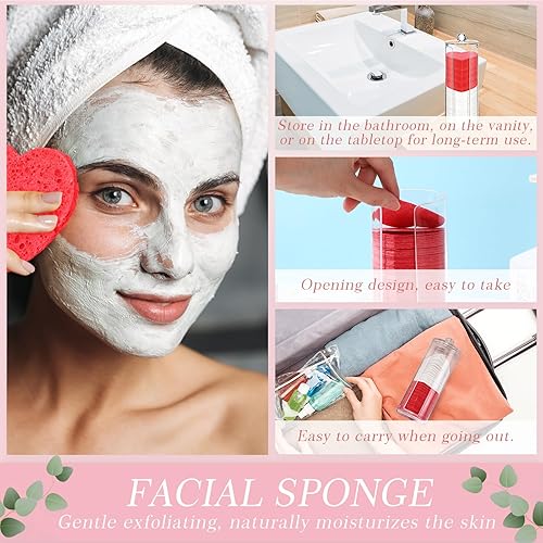 Vista 92 de Sieral 120 esponjas faciales comprimidas con contenedor, almohadillas de esponja desechables para lavar la cara, exfoliante, esteticista, Verde
