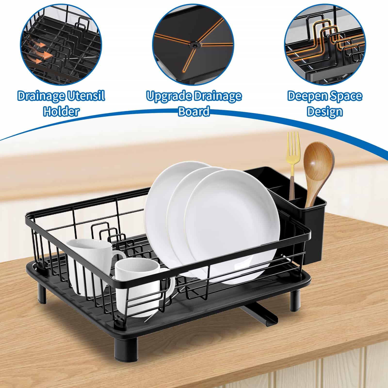 Eidoct Dish Drainer Rack, Kitchen Sink Dish Drainer Rack - Image 4