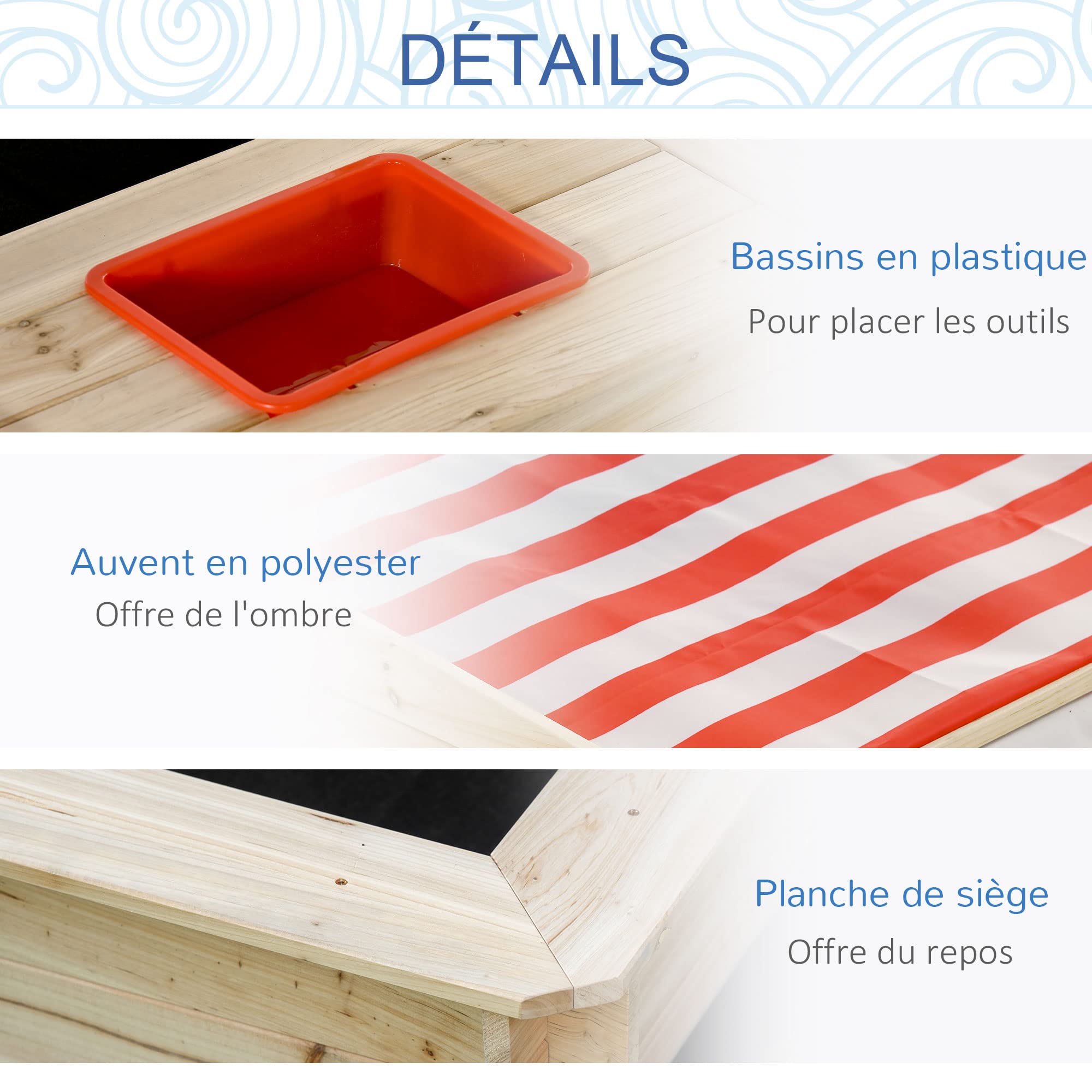Outsunny Bac à Sable Bois carré dim. 1,18L x 1,18l x 1,18H m - Hauteur, Inclinaison Toit réglables, refermable - 2 bacs - Bois Sapin Autoclave