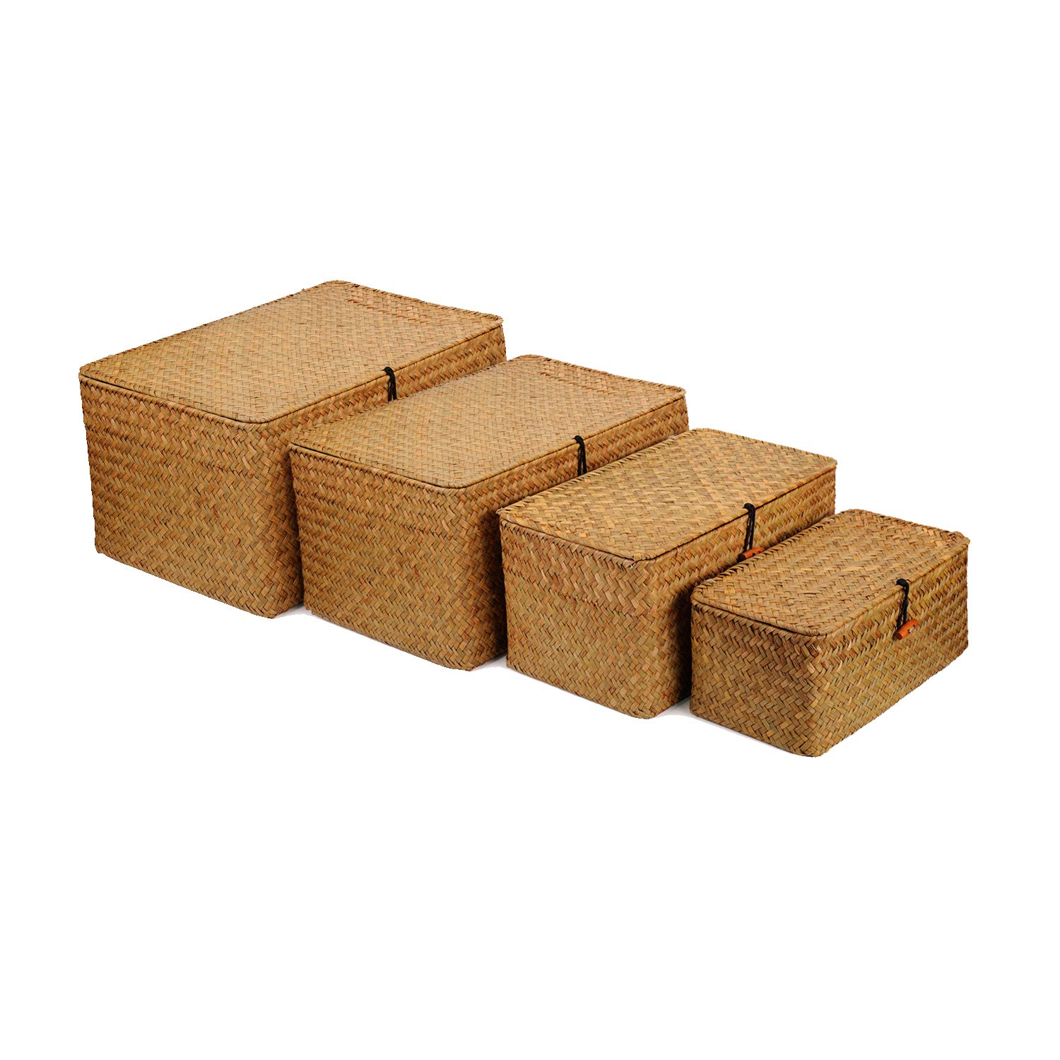 Set 3 Cestini Rettangolari In Vimini Sintetico Marrone 35x25x7,5 Cm - Portapane, Portafrutta, Ceste Organizer Per Cucina Rustica
