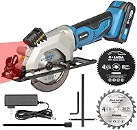 GLAXIA 4-1/2" Cordless Mini Circular Saw 3400RPM with Laser Guide, Rip Guide, 2 Blades, 1-11/16" Max Cut Depth - Blue