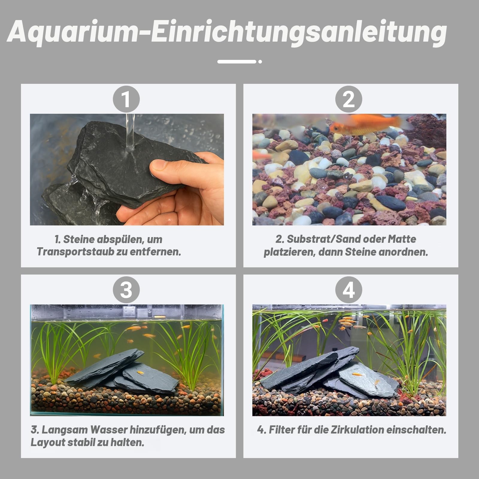 Unocho Natürliche Schiefersteine Reptilien Sonnenplattform 4,5kg Aquarium Steine für Aquascaping, Aquarien, Terrarien, Paludarien, Tabletop-Modelle, Miniatur- und Feengärten (5-15 cm)