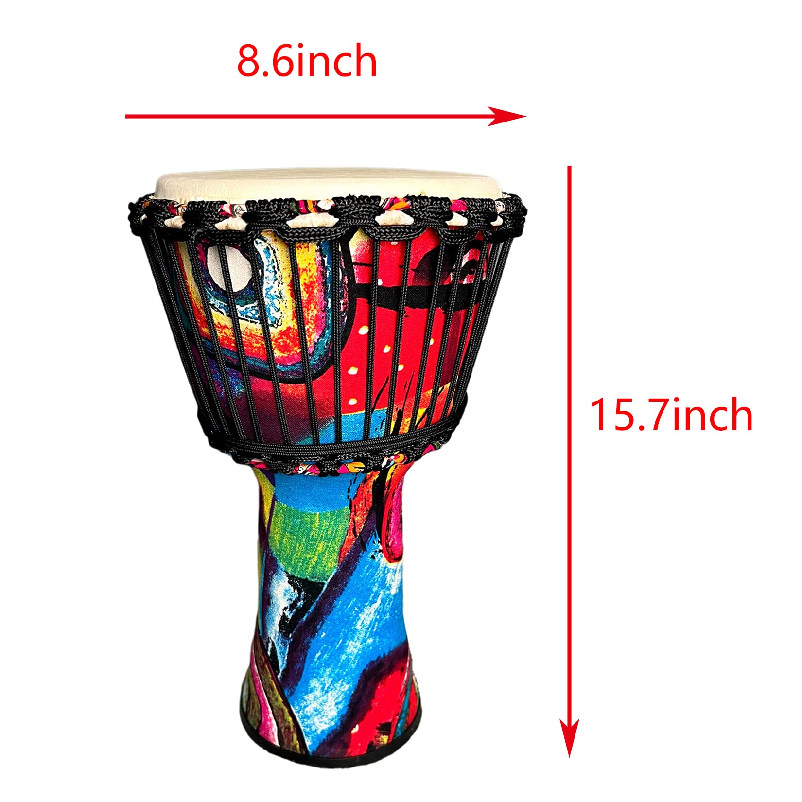 RUOSWTE 21,6 cm Djembé Drum, Bongo, musique de percussion, face de tambour en peau de mouton, accordage professionnel, tambour à main de style ouest-africain, le cadeau pour enfants et adultes