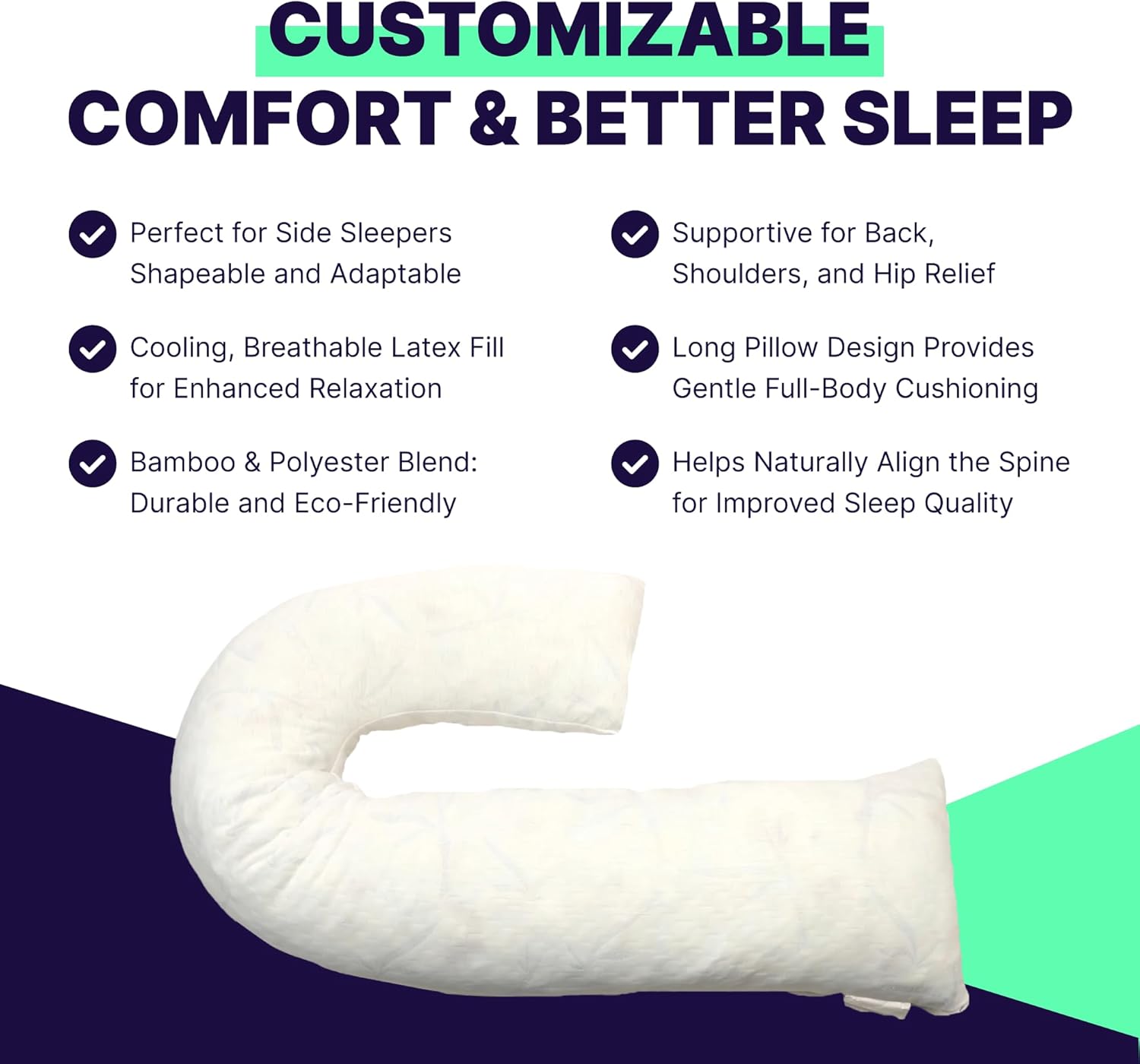 Woosa Body Pillow Side Sleeper - Pain Relief Latex Pregnancy Pillow - Best Body Pillow Memory Foam - Sleep Body Pillow for Adults - Organic Pregnancy Pillow for Neck and Shoulder Pain (Foam, Straight)