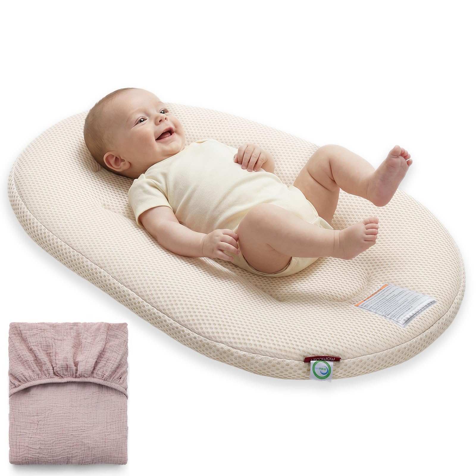 Momcozy Riduttore Lettino Neonato, Nido Neonato Traspirante con Rete 3D, Cuscino Lounger Leggero 820g con Fodera Lavabile, per Tummy Time, Gioco e Cambio, Marrone