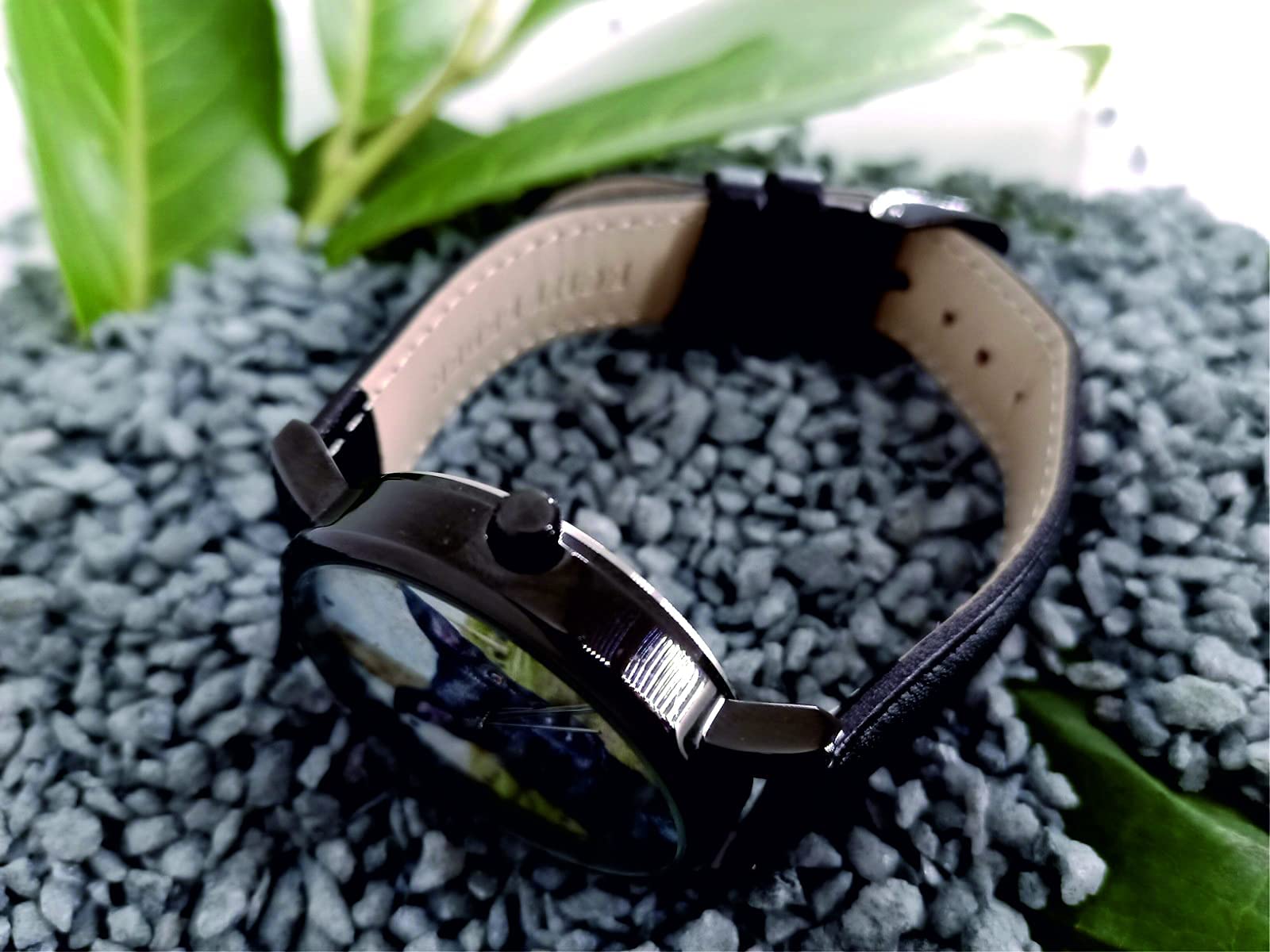 Uhr mit Foto personalisiertes Geschenk 40mm Lederband schwarz 3BAR Wasserdicht