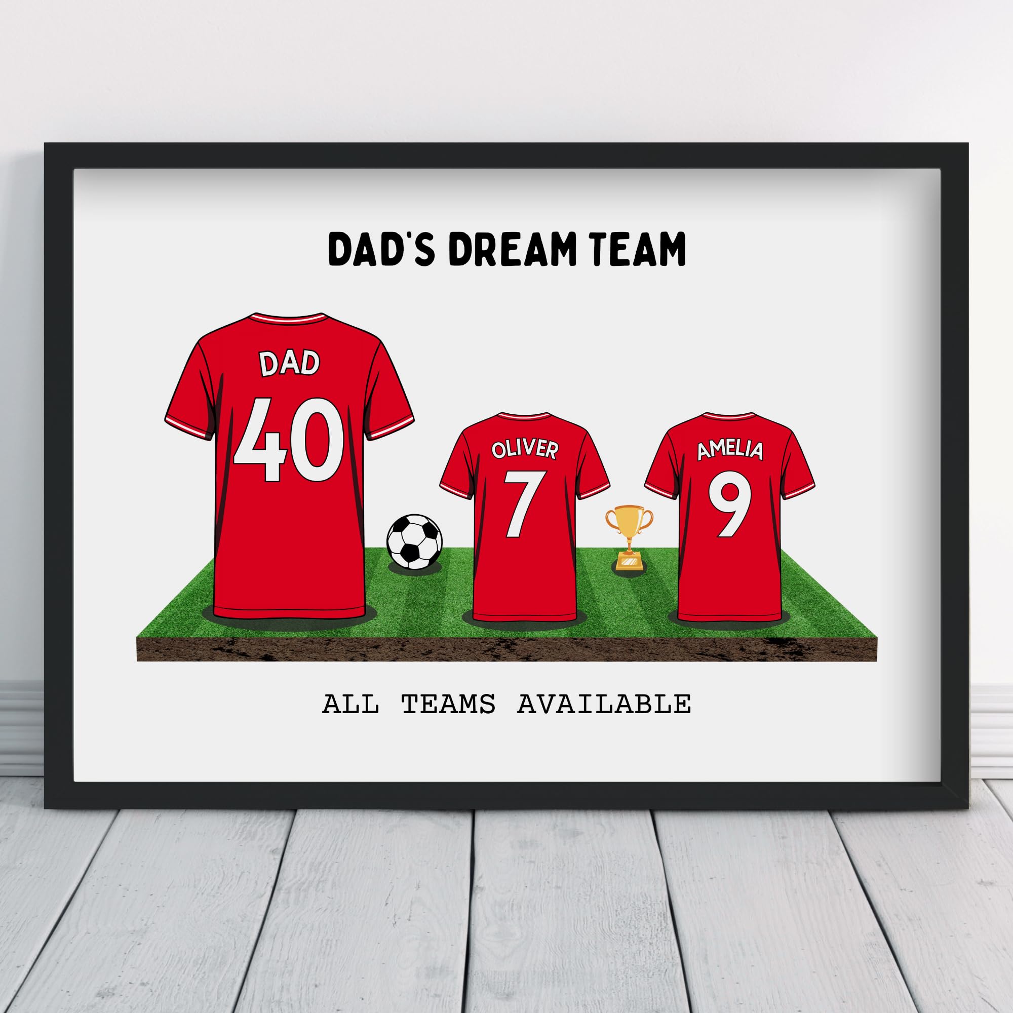 Personalised Forest Dream Team Shirt Art | All Teams Available | Framed or Prints | Nottingham Gift for Dad, Grandad, Man, Uncle, Family | Unique Football Footy Fan Wall Keepsake Sports