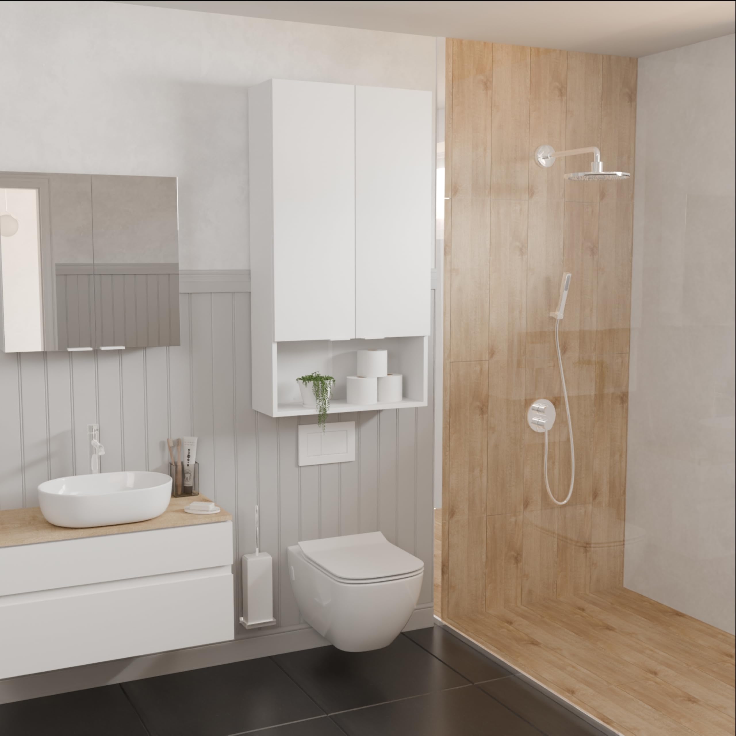 PLATAN ROOM Badschrank Hängeschrank für Badezimmer Oberschrank für Waschmaschine und Wäschetrockner für Küche und Badezimmer 120 x 65 x 25 cm weiß (Weiß Matt)