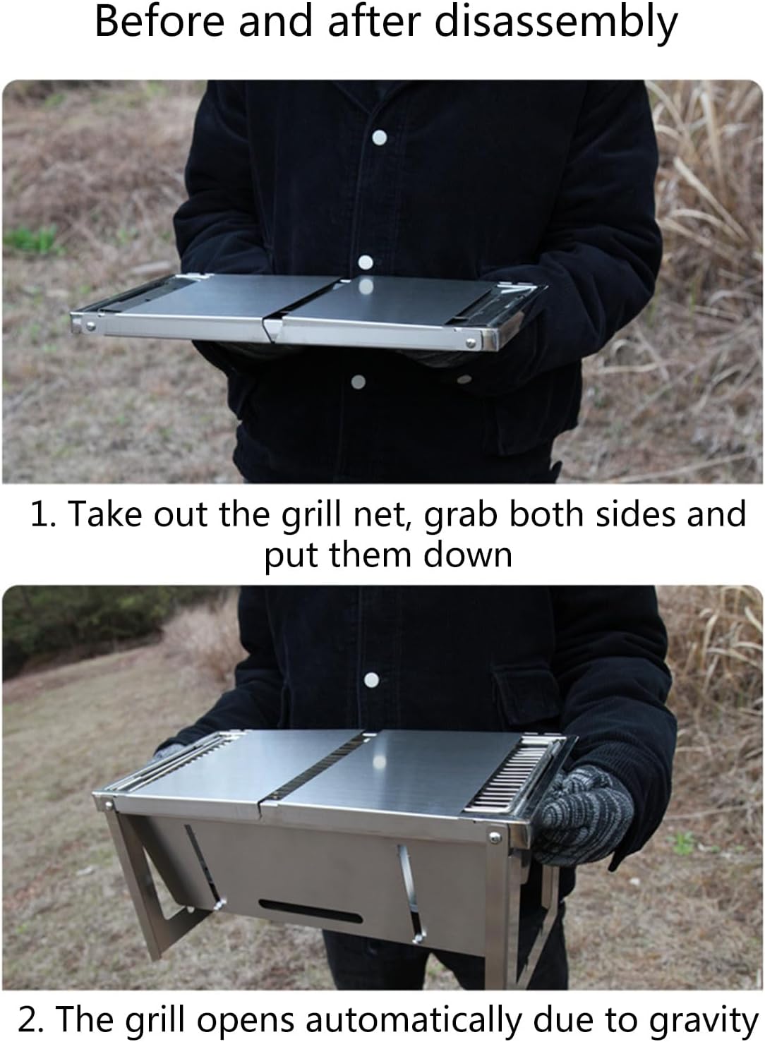 Portable Folding BBQ Stove Outdoor Camping Detachable Home Charcoal Firewood Stove for Hiking