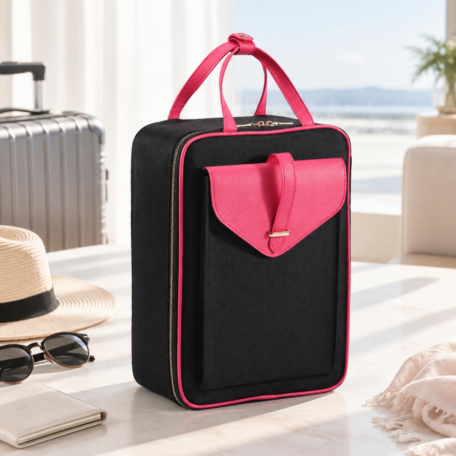 Rechteckige Kosmetik- Und Beauty-Werkzeug-Organizer-Tasche Strukturiert Toilettentasche Tragbar Kosmetiktasche Für Termine, Hausaufbewahrung, Rosenrot+, S