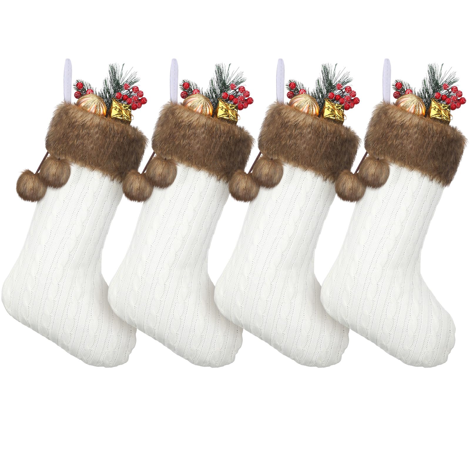Weihnachtsstrümpfe, 45,7 cm, große Weihnachtsstrümpfe mit Kunstfell-Manschette, hängende Weihnachtsstrümpfe, rustikale Ornamente für Weihnachten, Feiertage, Dekorationen, Familienparty, Weiß, 4