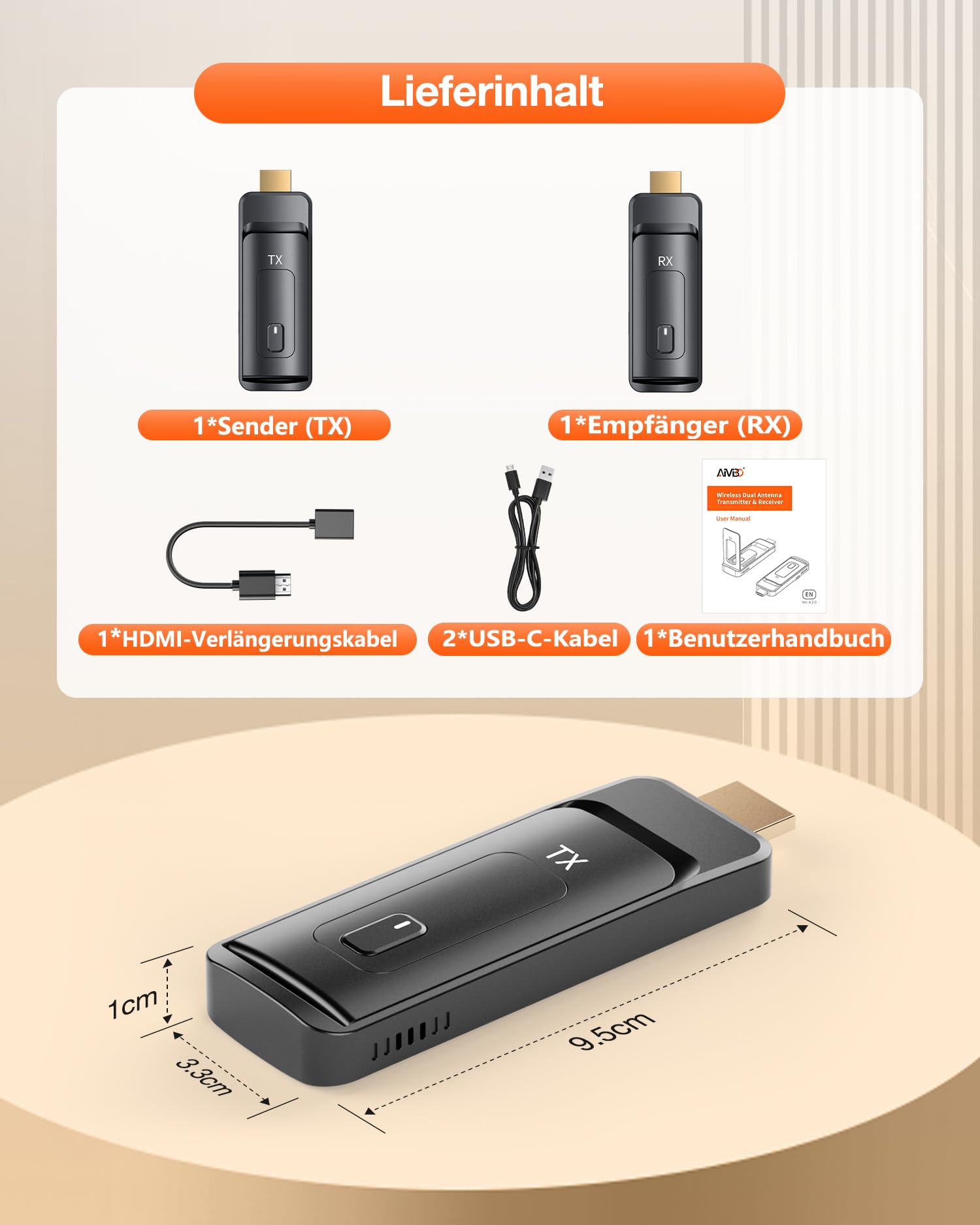 2026 AIMIBO Wireless HDMI Transmitter and Receiver, 5G HDMI Funkübertragung auf bis zu 6 TVs, 4K-Eingang 1080p@60Hz mit Faltbare Antenne für Laptop/PC/TV Box/CCTV auf mehrere TV/Monitor/Beamer-50M