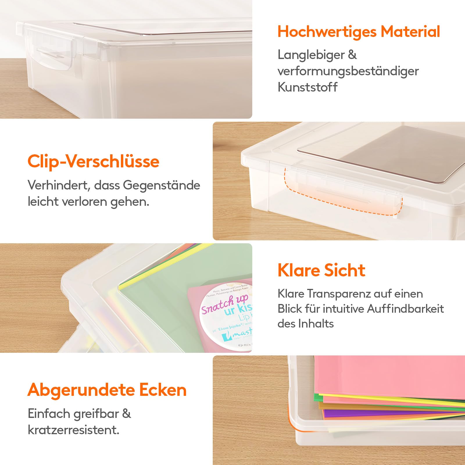 Lifewit 4 Pack 5L Aufbewahrungsbox A4 mit Deckel, Din A4 Box mit Clip-Verschlüsse, Dokumentenbox Archivbox, Storage Box für Bastelmaterial Papier Foto Künstlerbedarf Werkzeug, 32 x 23 cm/12x9, Klar