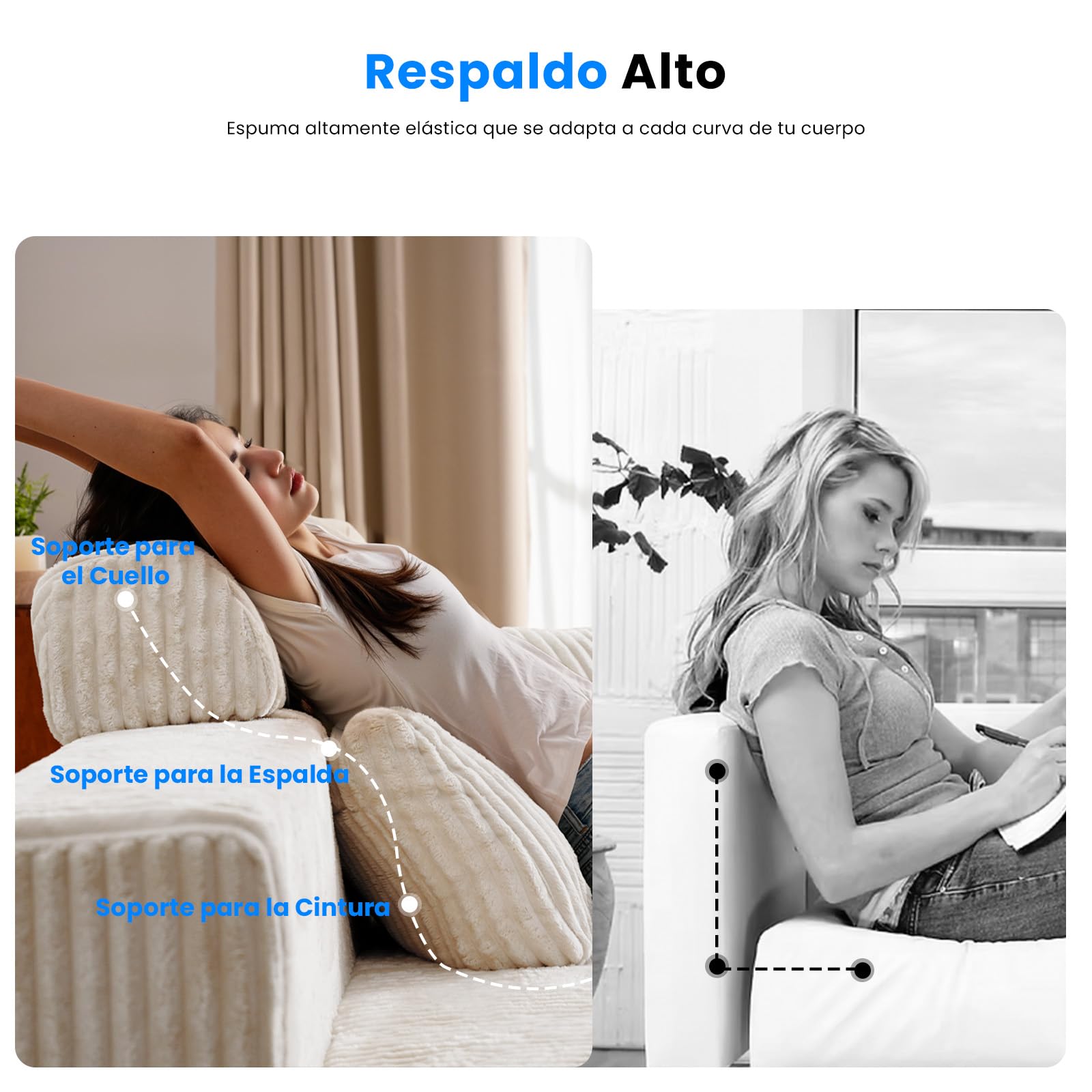 HOMRELEXA Sofá de 276 cm con Respaldo Alto, sofá Cama en Forma de L de Pana, sofá de 3 plazas con otomana Izquierda o Derecha, sofá Relax para salón, Independiente, sin Montaje (Beige)