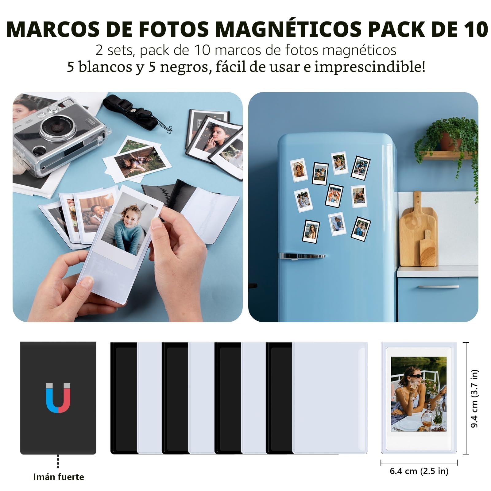 Funda Transparente y Accesorios para Fujifilm Instax Mini EVO, Estuche para Instax Mini EVO, Tapa de Lente, Protector de Pantalla, Marcos Magnéticos y Pegatinas
