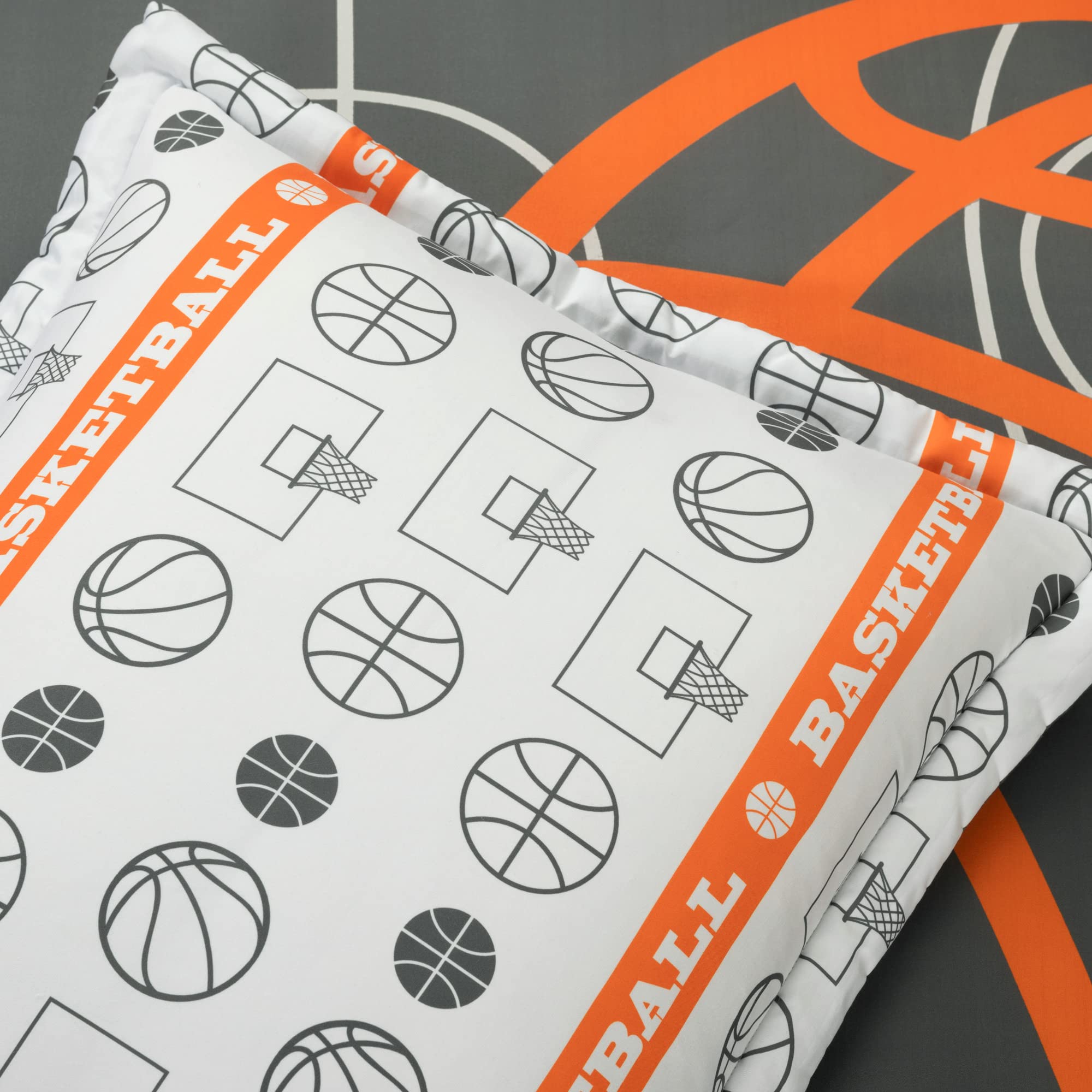 Lush Decor Basketball Comforter Set - Reversible Oversized Twin Bedding In Navy - 4 Piece
