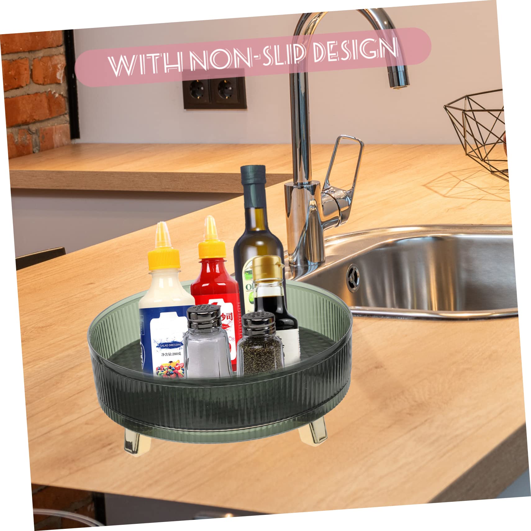 Bandeja Organizadora Giratoria de Pet y Abs Verde 360 Grados | Superficie Antideslizante, Forma Redonda, para Encimera de Cocina y Baño, Uso en Cosméticos y Joyería