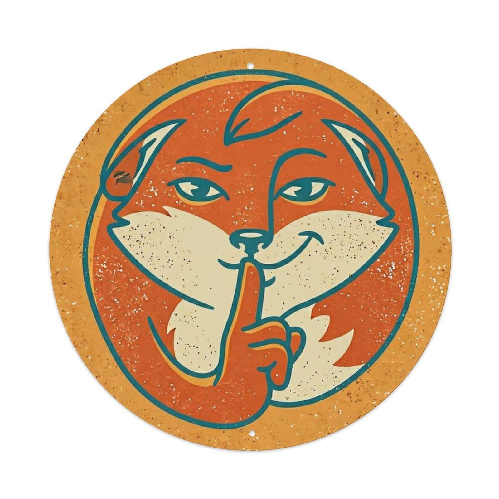 Fox Shhh Funny Animal Retro Comic Meme Humor Pop Style Metal Tin Sign Plaque Wall Decor for Cafe, Man Cave, Club Bar, Office, Home Garden Round Metal Poster 8x8Inch